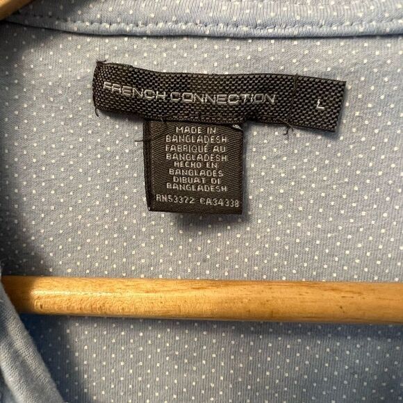 FRENCH CONNECTION Polka Dot Collared Short Sleeve Polo Dusty Blue Top L - Picture 7 of 8